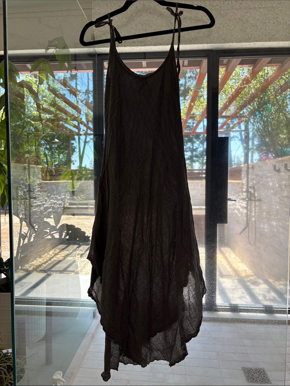 Lightweight Black Asymmetrical Slip Dress - Women's
